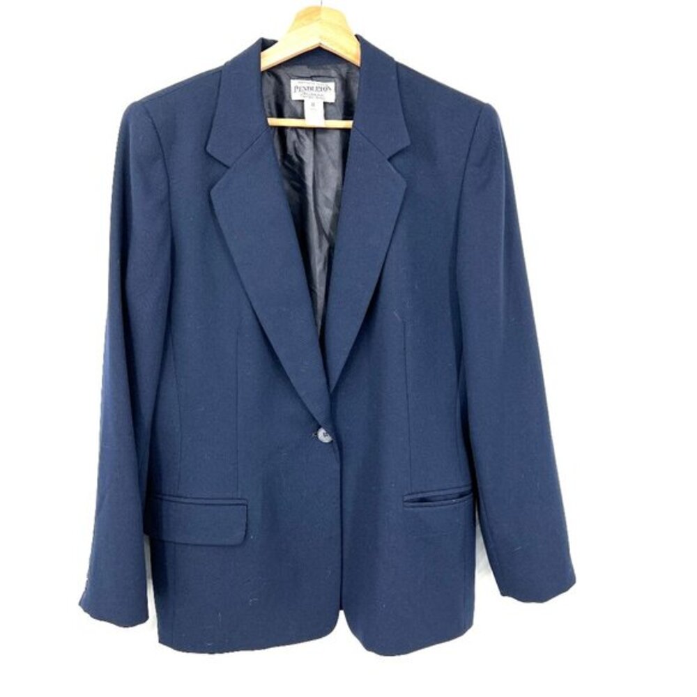 Vintage 90s y2k Pendleton 100% virgin wool blazer jacket classic navy blue 12‎